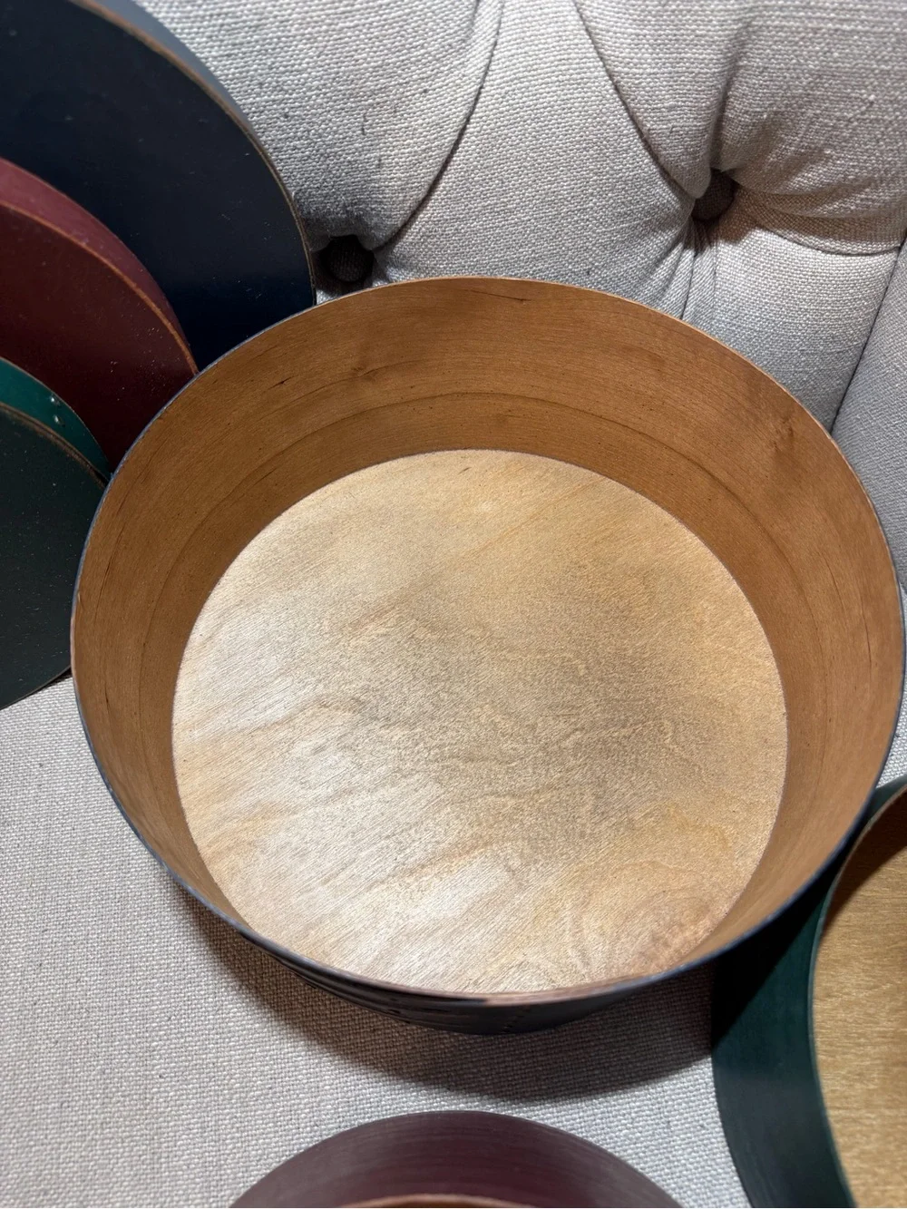 Set of 3 Wooden Shaker Design Circular Nesting Boxes w/ Swallowtail Joints & Lid